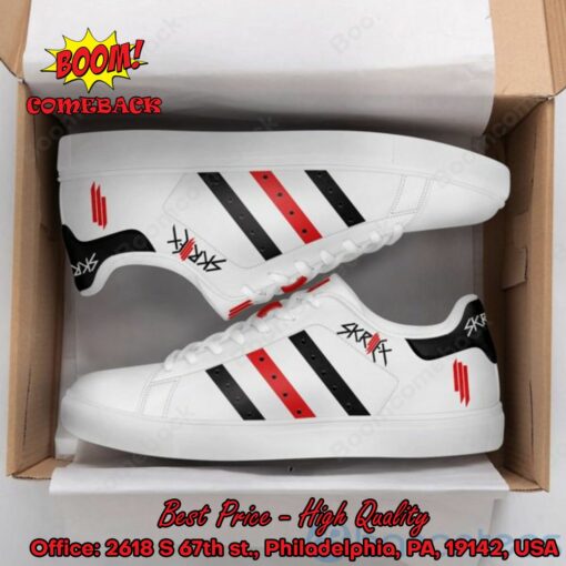 Skrillex Black And Red Stripes Adidas Stan Smith Shoes