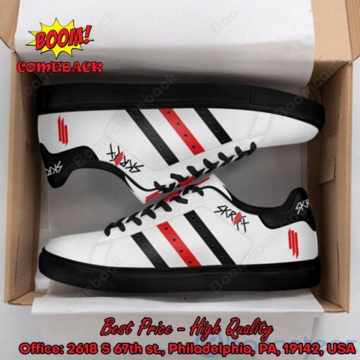 Skrillex Black And Red Stripes Adidas Stan Smith Shoes