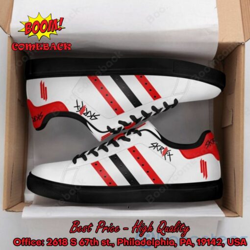 Skrillex Red And Black Stripes Adidas Stan Smith Shoes