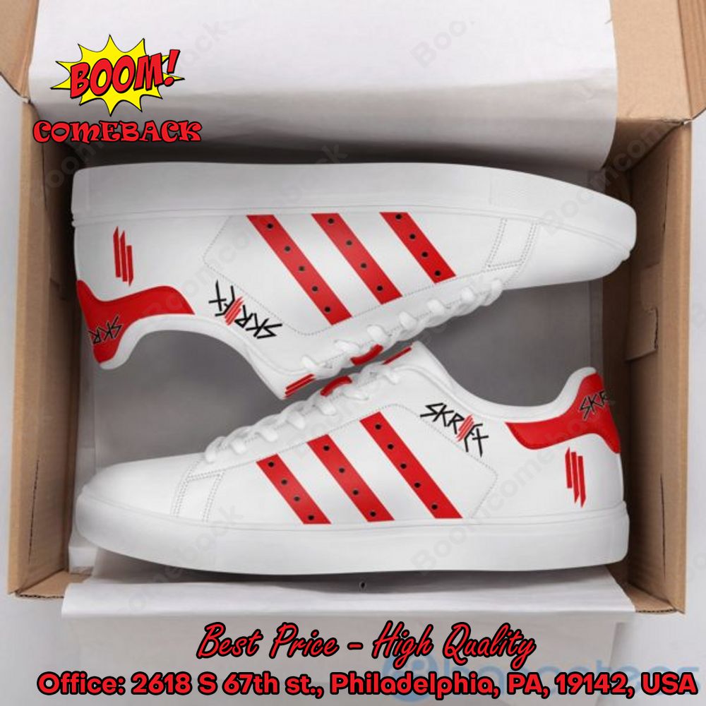 Skrillex Red Stripes Style 1 Adidas Stan Smith Shoes