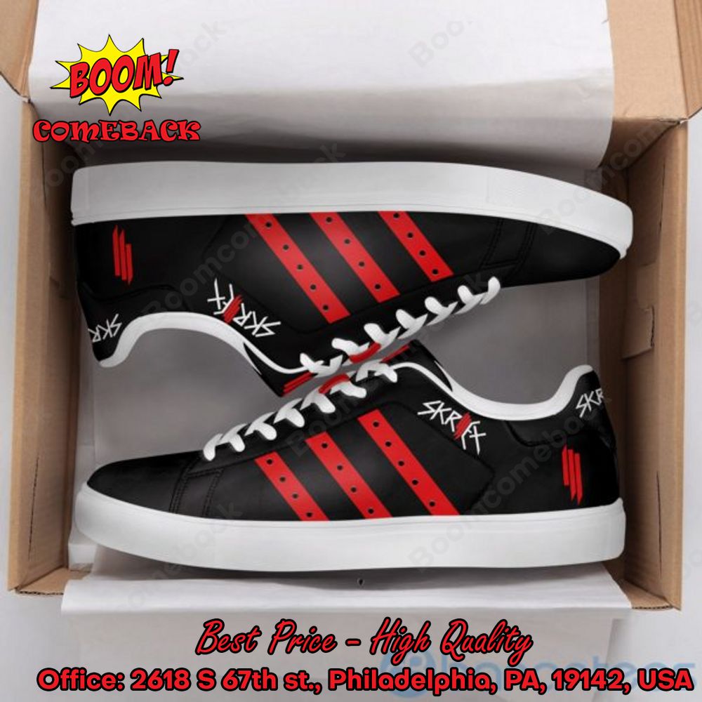 Skrillex Red Stripes Style 2 Adidas Stan Smith Shoes