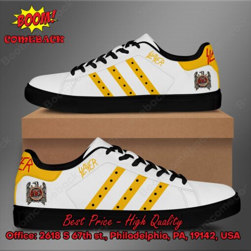Slayer Metal Band Yellow Stripes Style 1 Adidas Stan Smith Shoes