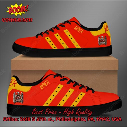 Slayer Metal Band Yellow Stripes Style 2 Adidas Stan Smith Shoes