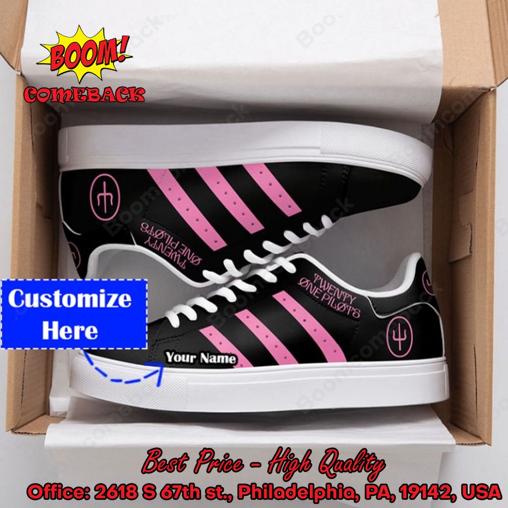 Twenty One Pilots Pink Stripes Personalized Name Style 1 Adidas Stan Smith Shoes
