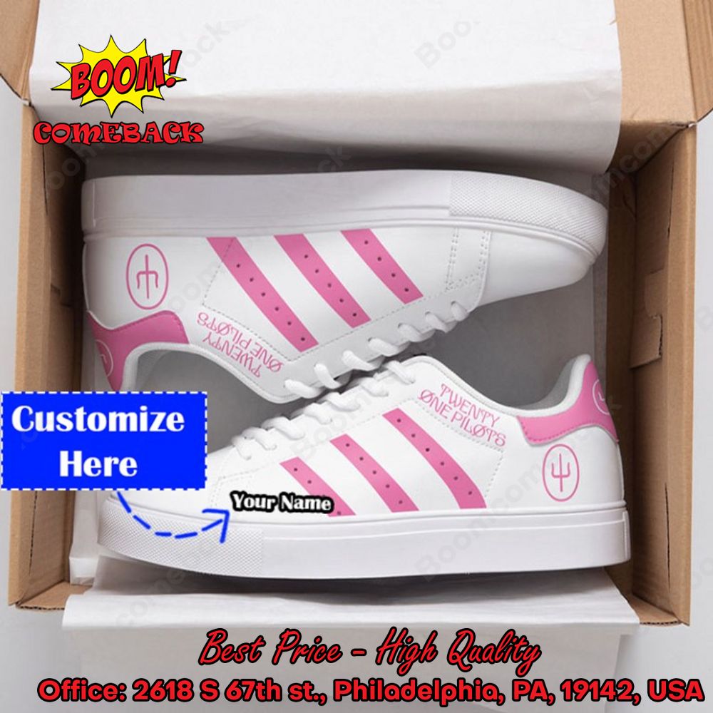 Twenty One Pilots Pink Stripes Personalized Name Style 2 Adidas Stan Smith Shoes
