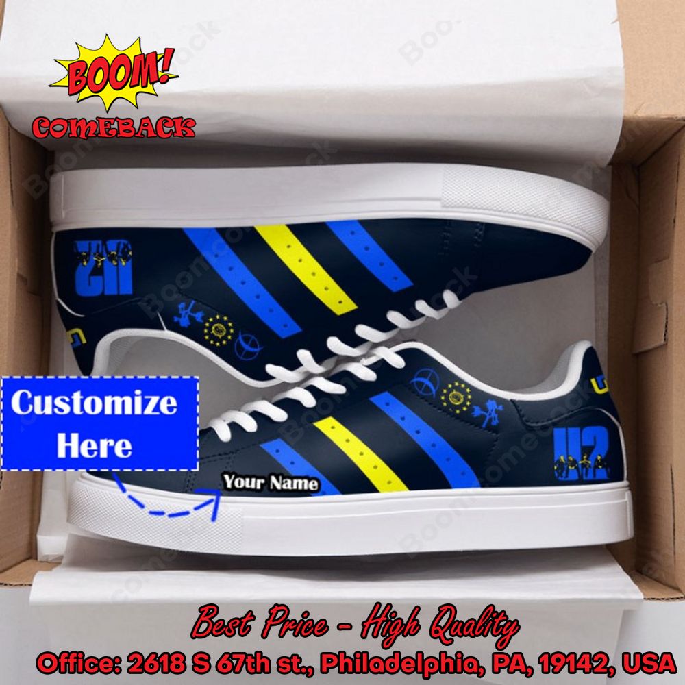 U2 Blue And Yellow Stripes Personalized Name Adidas Stan Smith Shoes