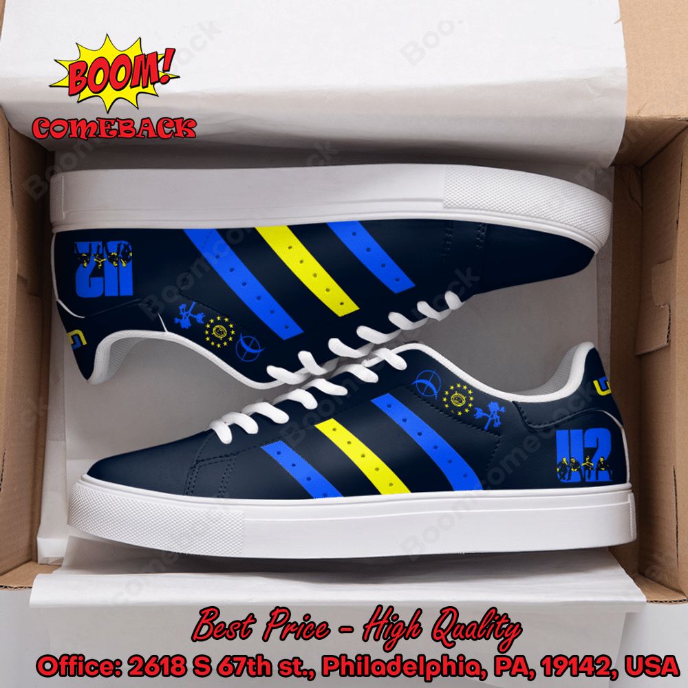 U2 Rock Band Blue And Yellow Stripes Adidas Stan Smith Shoes
