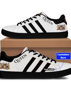 Queen Rock Band Black Stripes Personalized Name Adidas Stan Smith Shoes-Black Sole