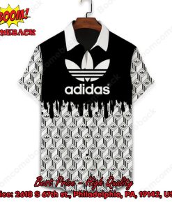 adidas white black logo pattern hawaiian shirt shorts and flip flops combo 2 NgXeg
