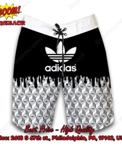 adidas white black logo pattern hawaiian shirt shorts and flip flops combo 3 cg03z