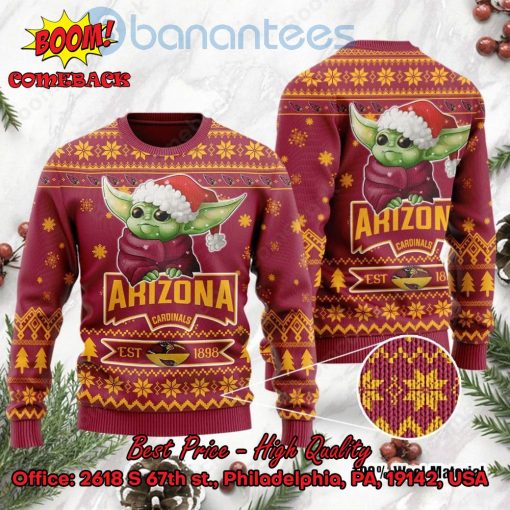 Arizona Cardinals Baby Yoda Santa Hat Ugly Christmas Sweater