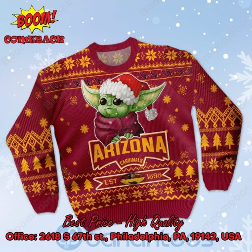 Arizona Cardinals Baby Yoda Santa Hat Ugly Christmas Sweater