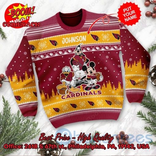 Arizona Cardinals Disney Characters Personalized Name Ugly Christmas Sweater