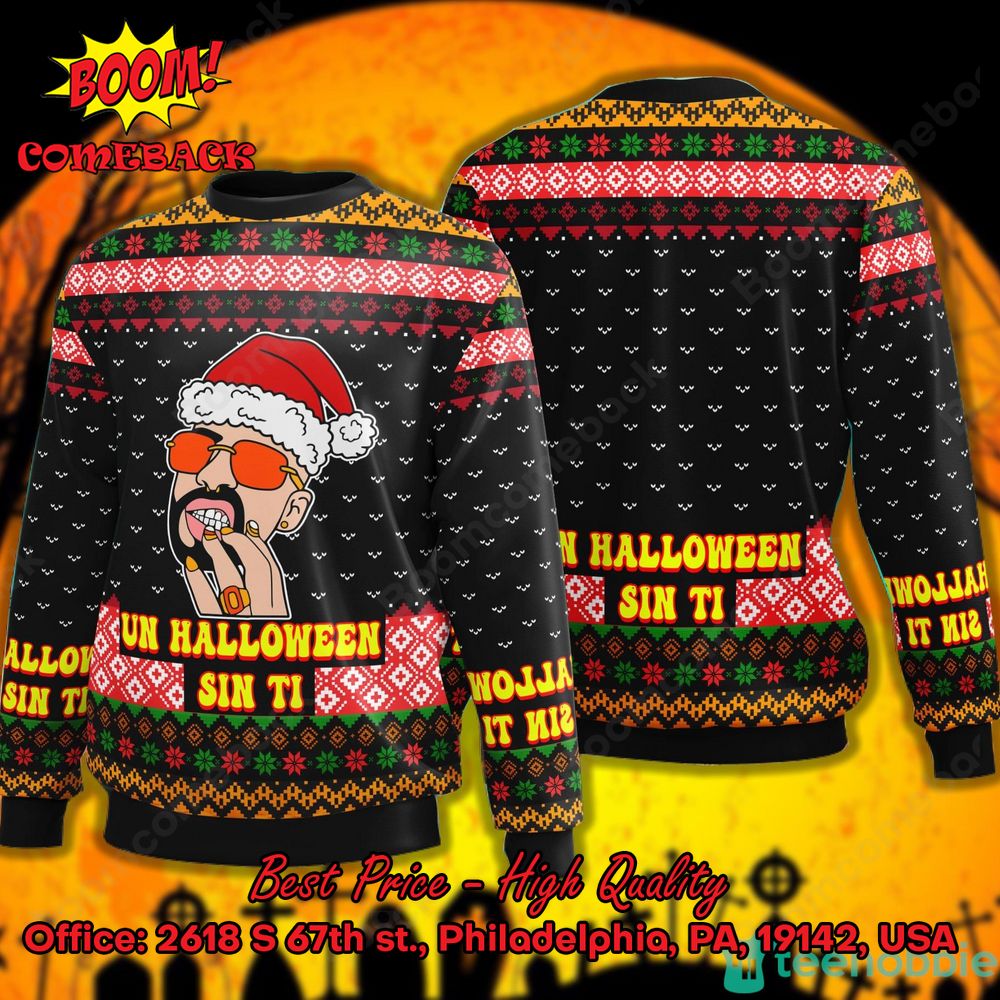 Bad Bunny Santa Hat Un Halloween Sin Ti Ugly Christmas Sweater