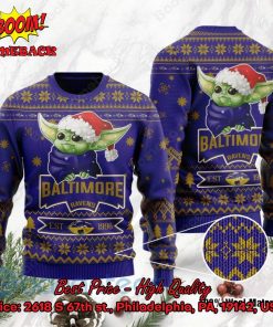Baltimore Ravens Baby Yoda Santa Hat Ugly Christmas Sweater