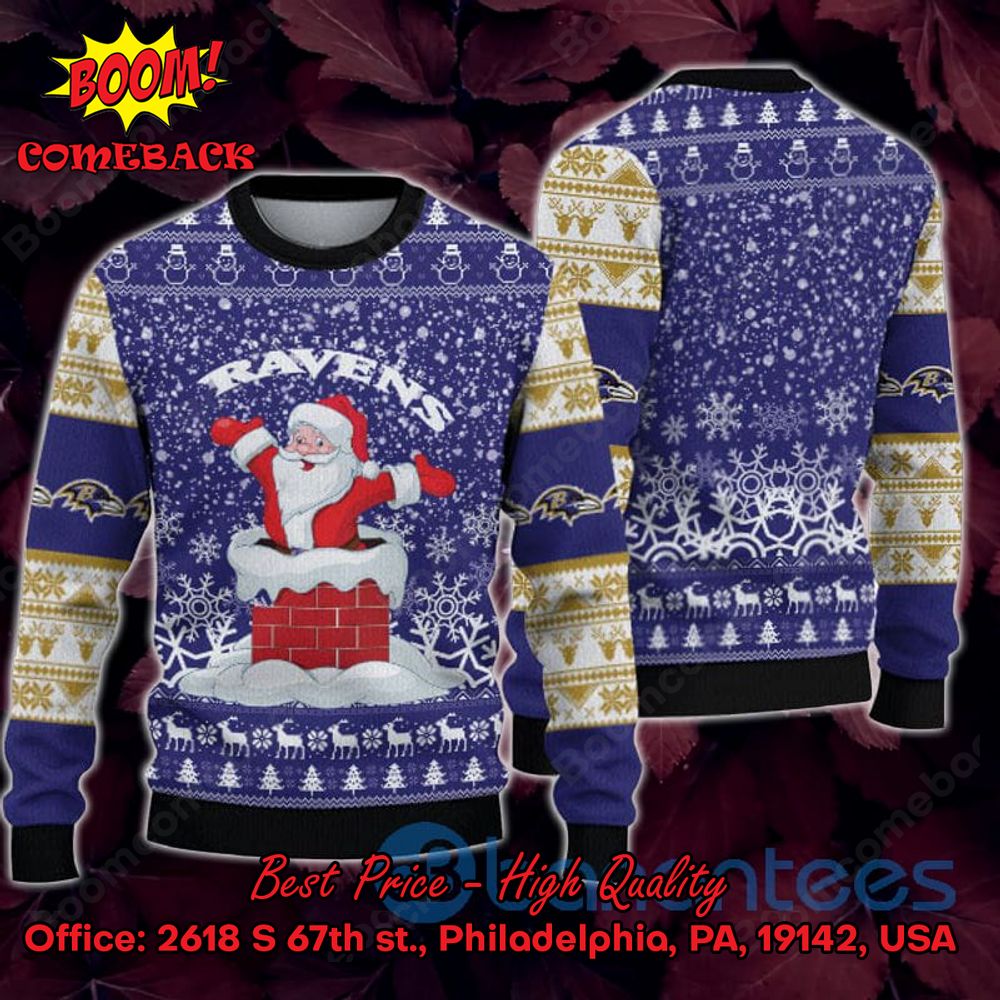 Baltimore Ravens Happy Santa Claus On Chimney Ugly Christmas Sweater