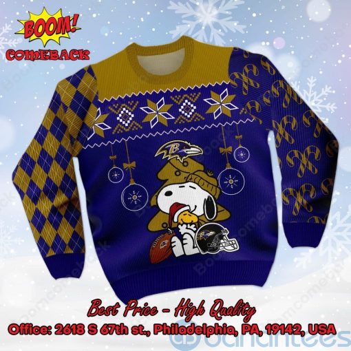 Baltimore Ravens Peanuts Snoopy Ugly Christmas Sweater