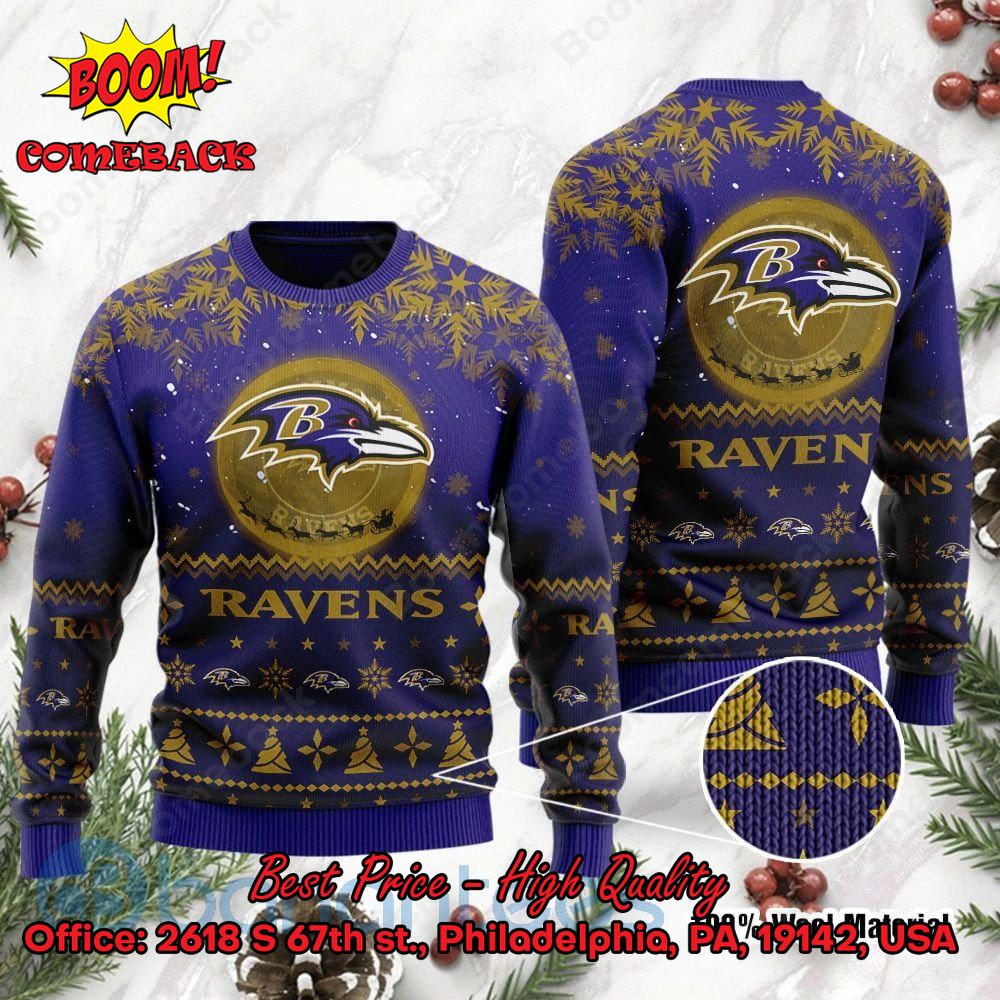 Baltimore Ravens Santa Claus In The Moon Ugly Christmas Sweater