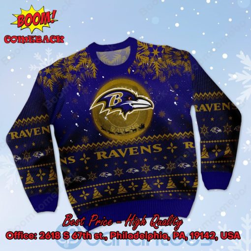 Baltimore Ravens Santa Claus In The Moon Ugly Christmas Sweater