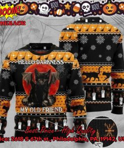Black Cat Hello Darkness My Old Friend Halloween Ugly Christmas Sweater