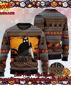 Black Cat Knife What Halloween Ugly Christmas Sweater