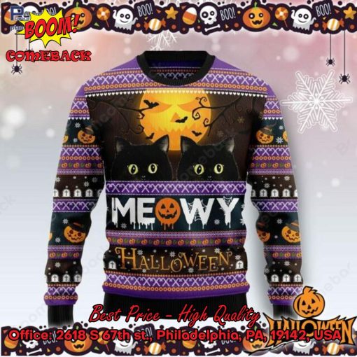 Black Cat Meowy Halloween Ugly Christmas Sweater