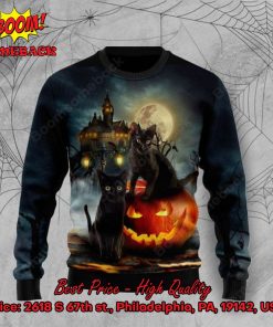 Black Cat Pumpkin Castle Halloween Christmas Sweater