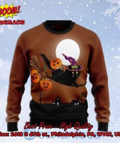 Black Cat Riding Witch’s Broom Halloween Christmas Sweater