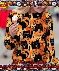 Black Cat Scary Pumpkin Halloween Ugly Christmas Sweater