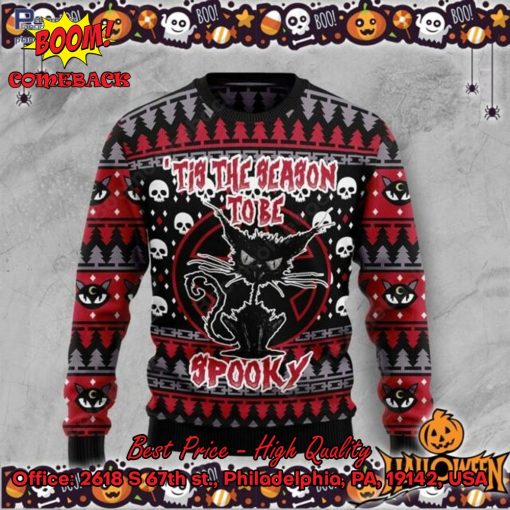 Black Cat ‘Tis The Season To Be Spooky Halloween Ugly Christmas Sweater
