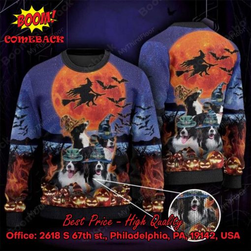 Border Collie Witch Moon Halloween Ugly Christmas Sweater