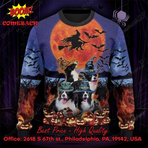 Border Collie Witch Moon Halloween Ugly Christmas Sweater