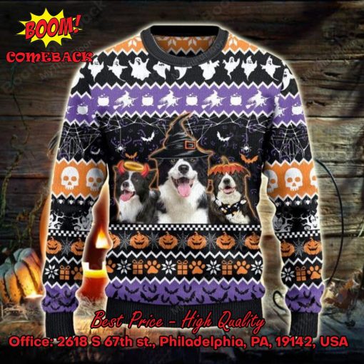 Border Collies Witch Hat Halloween Ugly Christmas Sweater