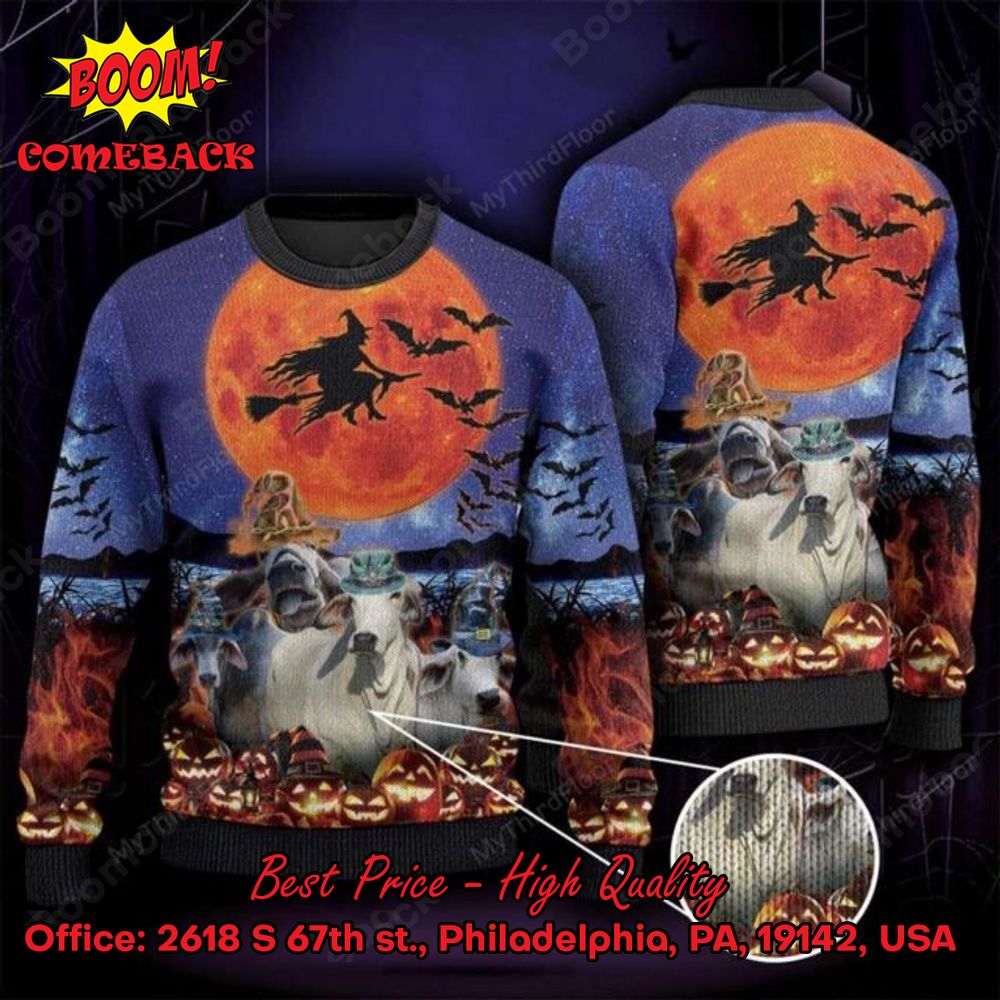 Brahman Cattle Witch Moon Halloween Ugly Christmas Sweater