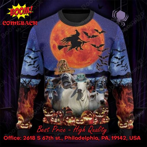 Brahman Cattle Witch Moon Halloween Ugly Christmas Sweater