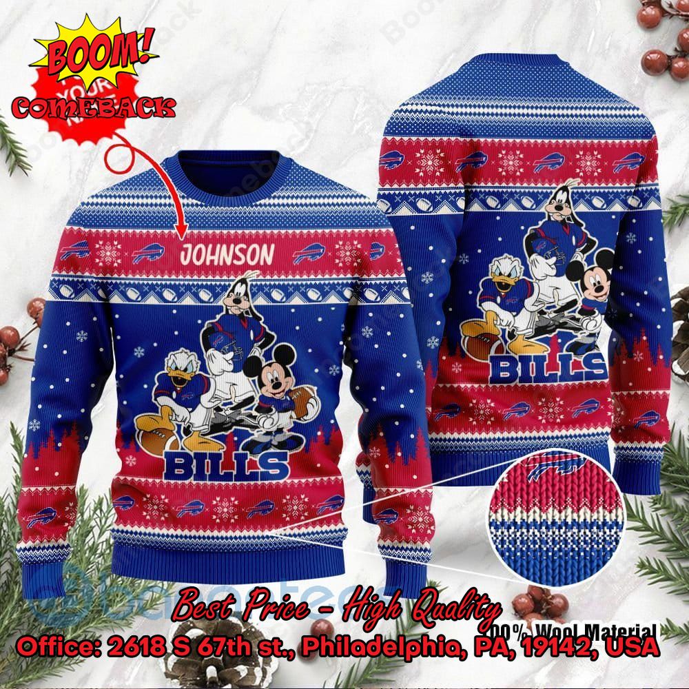 LIMITED DESIGN Buffalo Bills Disney Characters Personalized Name Ugly  Christmas Sweater