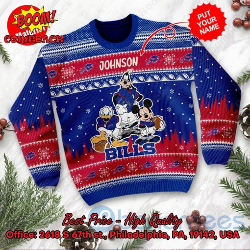 Buffalo Bills Disney Characters Personalized Name Ugly Christmas Sweater