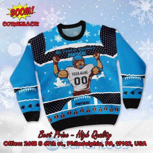 Carolina Panthers All I Need For Christmas Is Panthers Custom Name Number Ugly Christmas Sweater