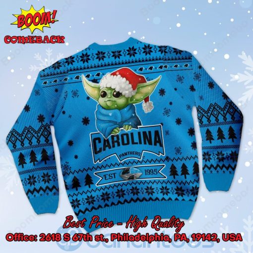 Carolina Panthers Baby Yoda Santa Hat Ugly Christmas Sweater
