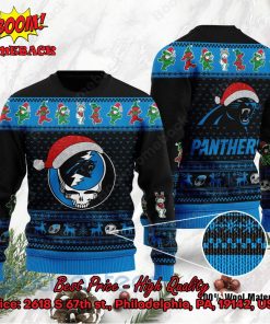 Carolina Panthers Grateful Dead Santa Hat Ugly Christmas Sweater