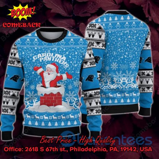 Carolina Panthers Happy Santa Claus On Chimney Ugly Christmas Sweater