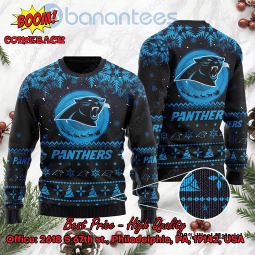 Carolina Panthers Santa Claus In The Moon Ugly Christmas Sweater