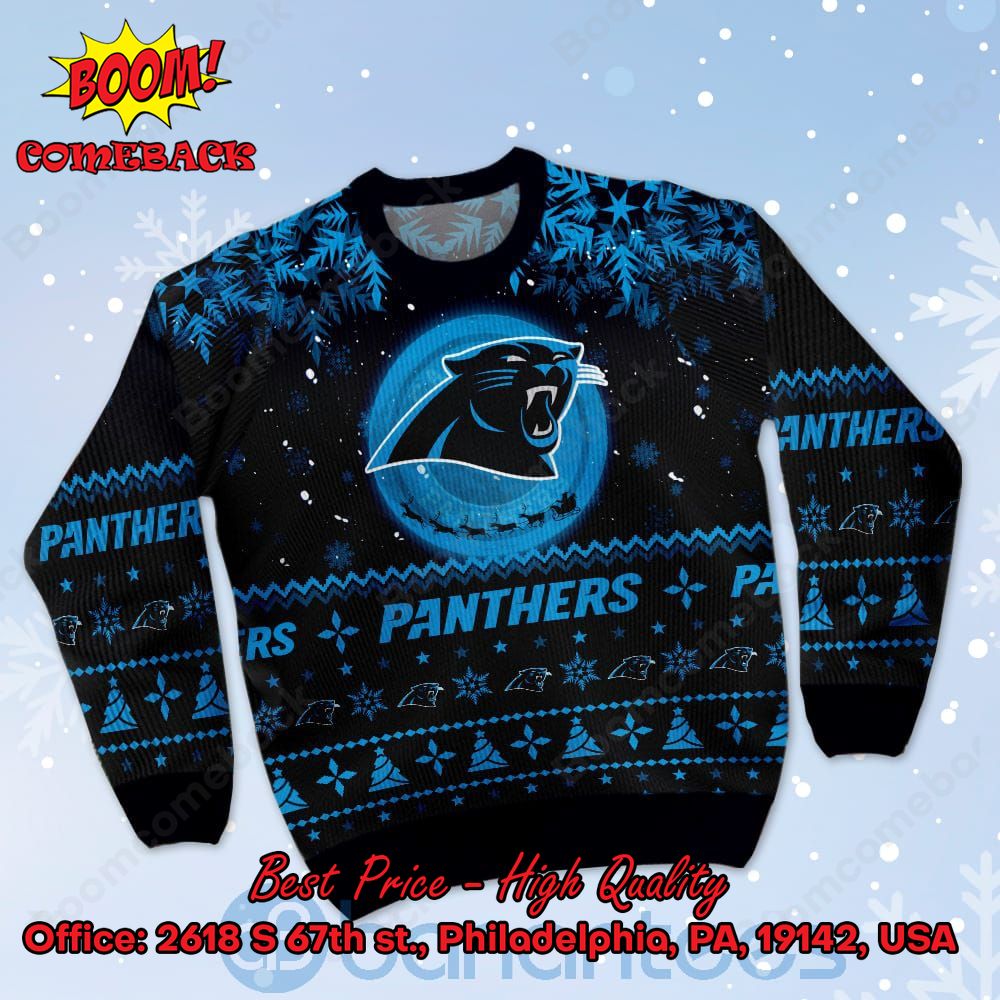 Carolina Panthers Santa Claus In The Moon Ugly Christmas Sweater