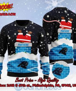 Carolina Panthers Santa Claus On Chimney Personalized Name Ugly Christmas Sweater