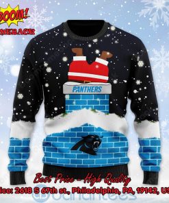 carolina panthers santa claus on chimney personalized name ugly christmas sweater 2 SAwS8