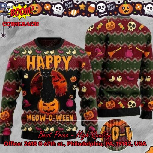 Cat Happy Meow-o-ween Halloween Ugly Christmas Sweater