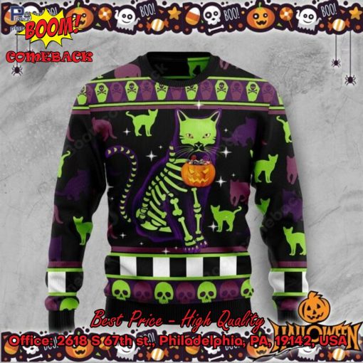 Cat Skeleton Halloween Ugly Christmas Sweater