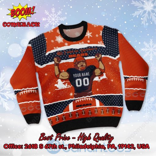 Chicago Bears All I Need For Christmas Is Bears Custom Name Number Ugly Christmas Sweater
