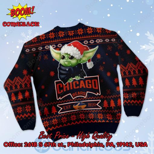 Chicago Bears Baby Yoda Santa Hat Ugly Christmas Sweater