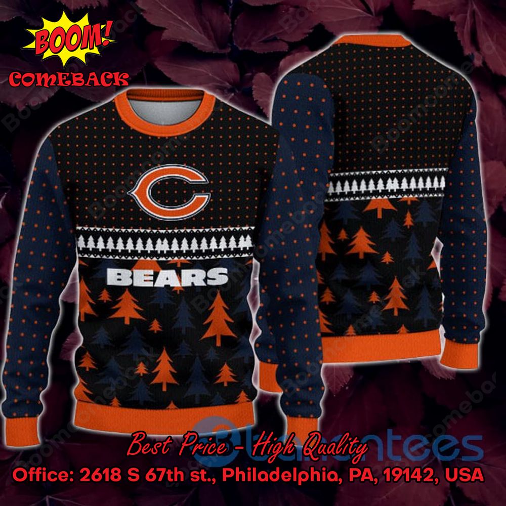 Chicago Bears Pine Trees Ugly Christmas Sweater